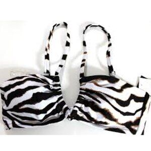 White Wild Child Zebra Print Convertible Bikini Top in Size Medium by Bar III